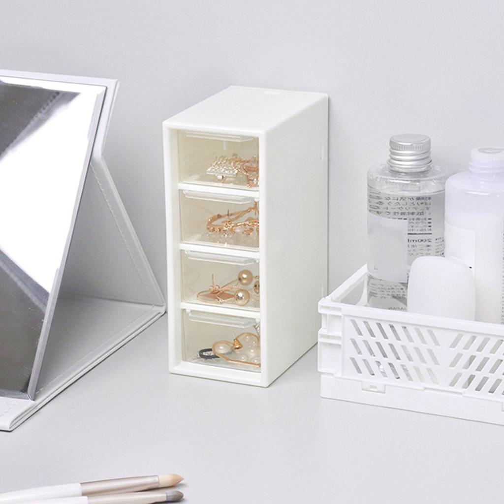 Desktop 4 Drawer Storage Organizer Small Stackable Clear Plastic Storage Containers Box for Home