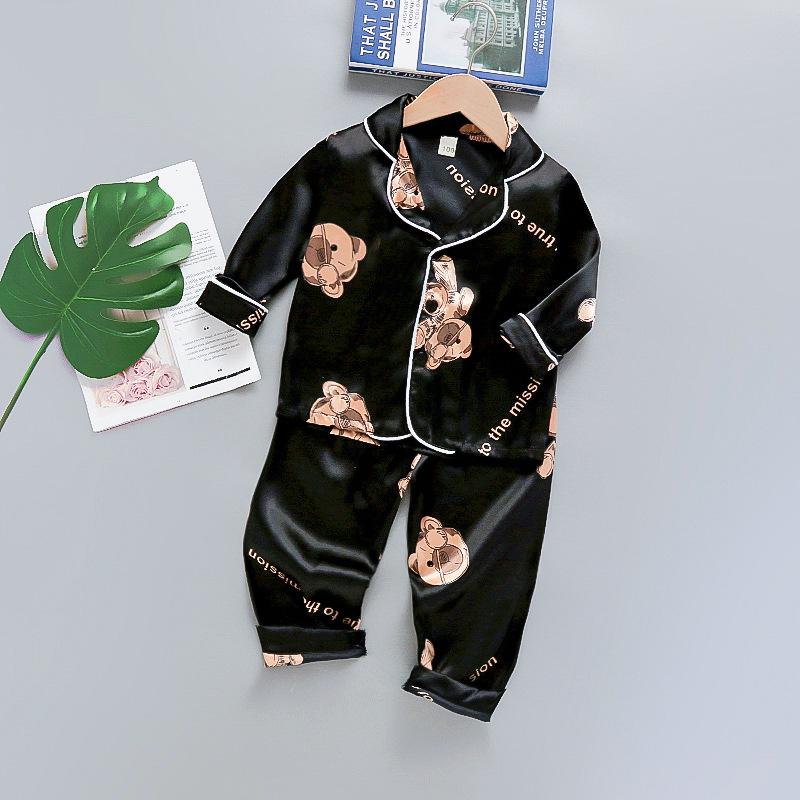 

Children s Summer Ice Silk Cotton Rayon Pajamas - Long Sleeve Air Conditioning Suit for Boys and Girls 90cm