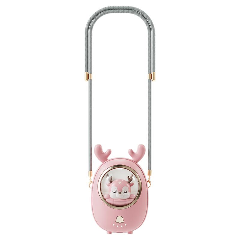 New Cartoon Doll Portable Mini Hanging Neck Fan 1200mAh Rechargeable Handheld Desktop Fan with Healing Ambient Light