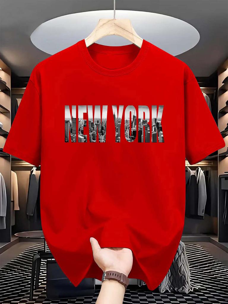 Summer Unisexs Pure Cotton Casual Loose Plus Size New York City Printed Sports Comfortable Round Neck Short Sleeved Tshirt