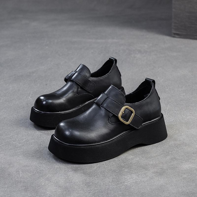 Fashion GKTINOO 2025 Autumn New Retro Round Toe Platform Shoes Versatile Genuine Leather Comfortable Thick Soled Women's Shoes