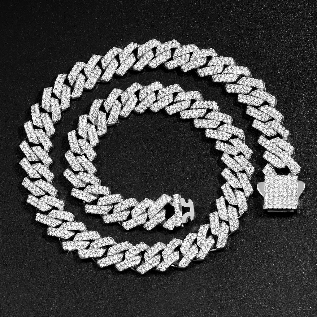 Eisüberzogene kubanische Gliederkette 14MM Krappenraute Diamant Cuban Chain Hip Hop Choker Halsketten Damen Herren Schmuck