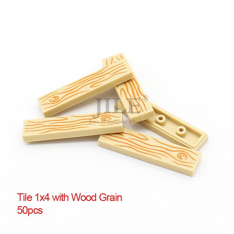 50pcs Moc Tile 1x4 1x3 Tablet with Wood Grain Danger Stripes Pattern DIY Building Blocks Bricks Compatible with 2431 63864