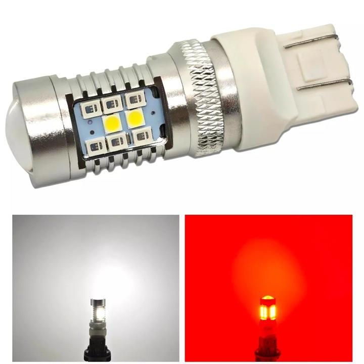 W21/5W Led Żarówka 7443 12V Canbus Biało-Czerwona, Dwukolorowa Mocna