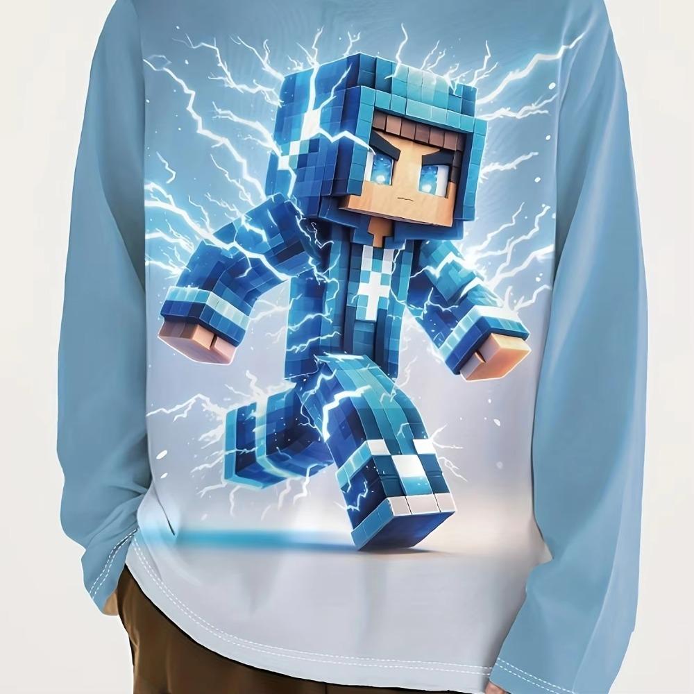 T-shirt a maniche lunghe per bambini, stampa cartoni animati per ragazzi, top autunnale per bambini, girocollo, alla moda, comoda, versatile, t-shirt per il tempo libero