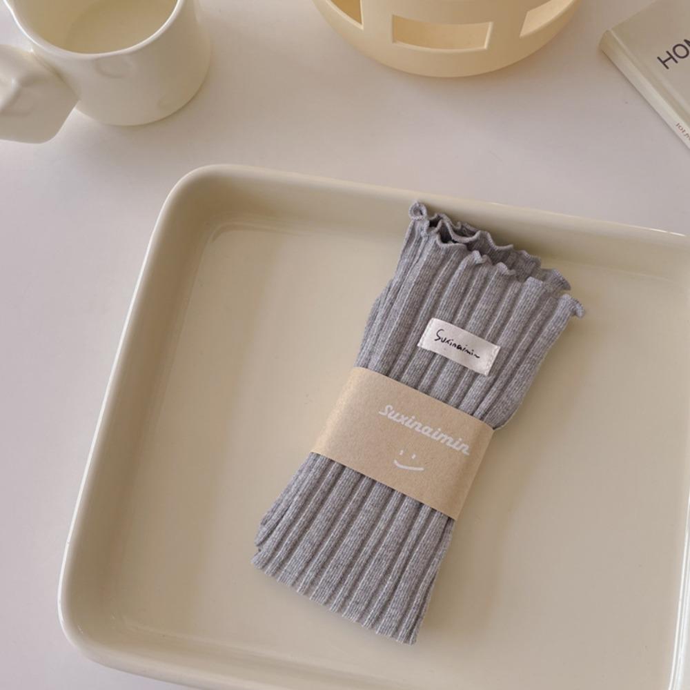 

Solid Color Knitted Socks Cotton Stacked Socks Sweet Ruffle Socks Girls серый