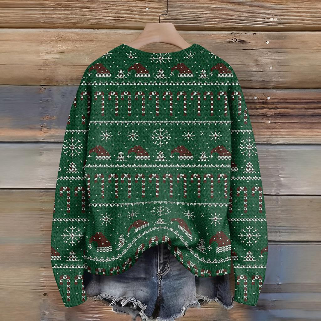 Pulover de Crăciun amuzant pentru femei cu gât rotund, pulover de Crăciun, ținută de Crăciun, pulover urât, costum de Crăciun