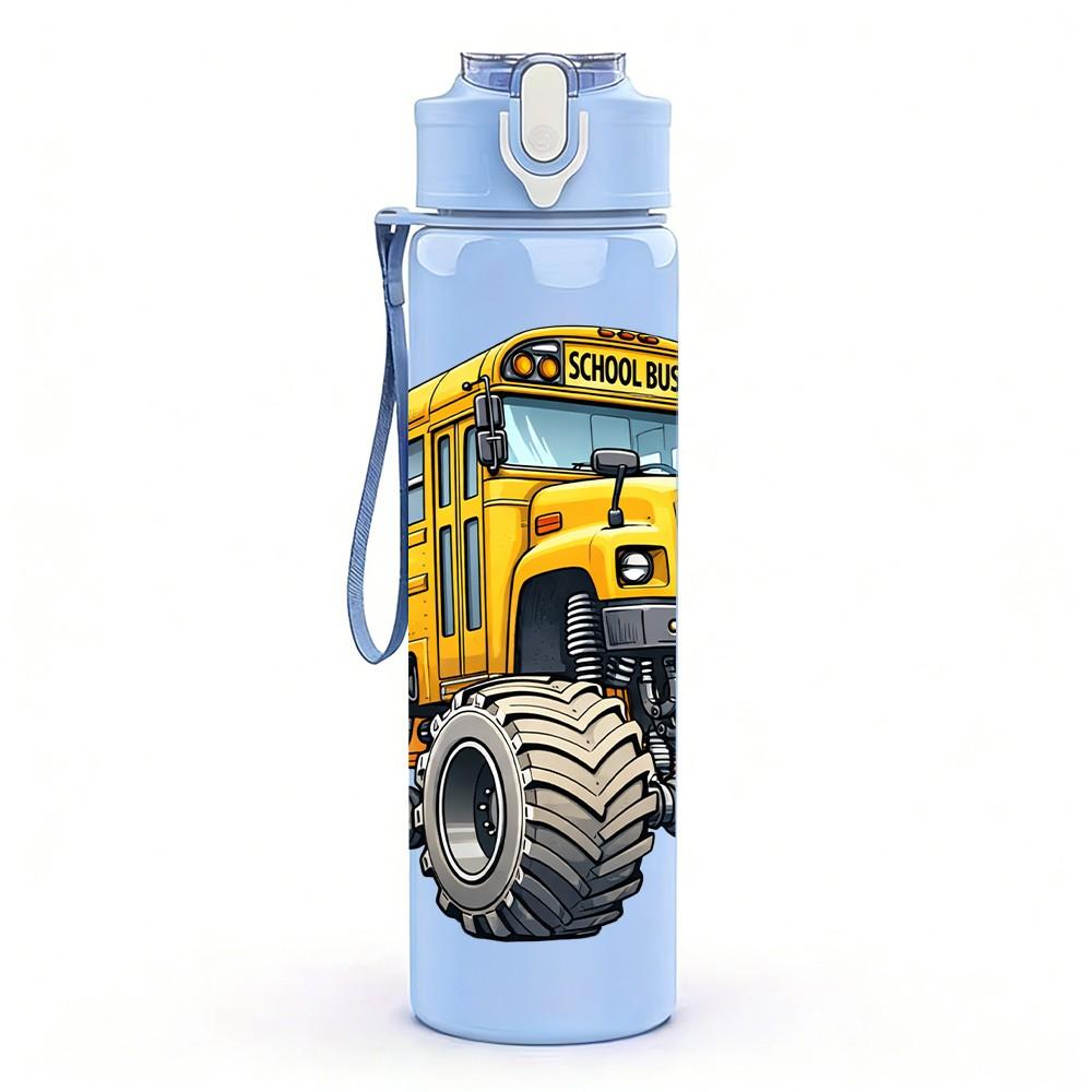 1PC Yellow Monster Truck School Bus Vehicle 750ml Color Plastic Sports Water Bottle Leakproof Flip Straw Lid Suitable for Sports Office Home Use