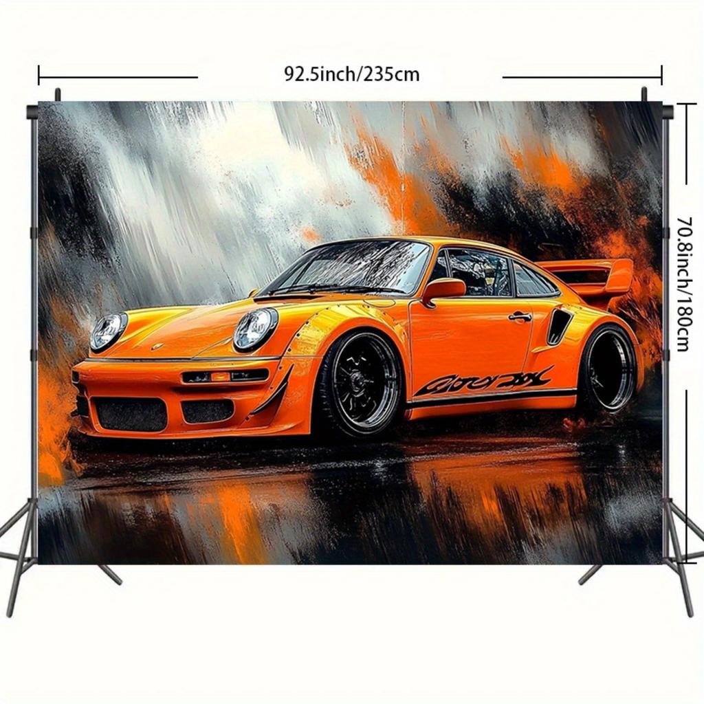 2D Plane a Single-piece Animated Orange Sports Car Background Banner Very Suitable for Photo Studios and Birthday Celebrations