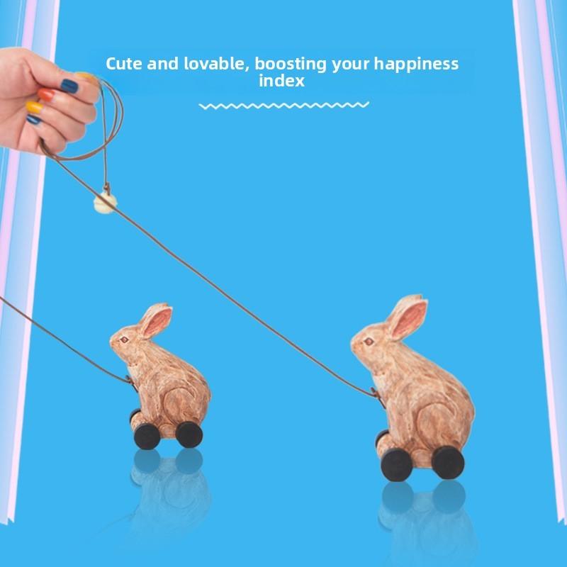 Wooden Craft Toy Car With Cute Bunny Design For Kids And Home Decor