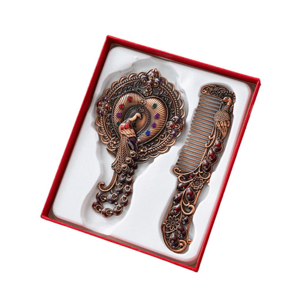 Hand-held Peacock Makeup Mirror Comb Set Vintage Butterfly Cosmetic  Mirror Vanity Mirror  Women Style 2