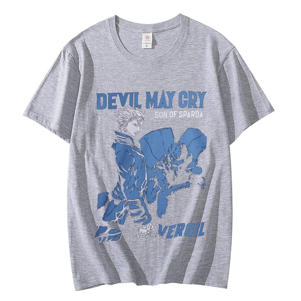 T-shirt à manches courtes, style vintage, surdimensionné, unisexe, décontracté, en coton, style streetwear, avec imprimé Devil May Cry