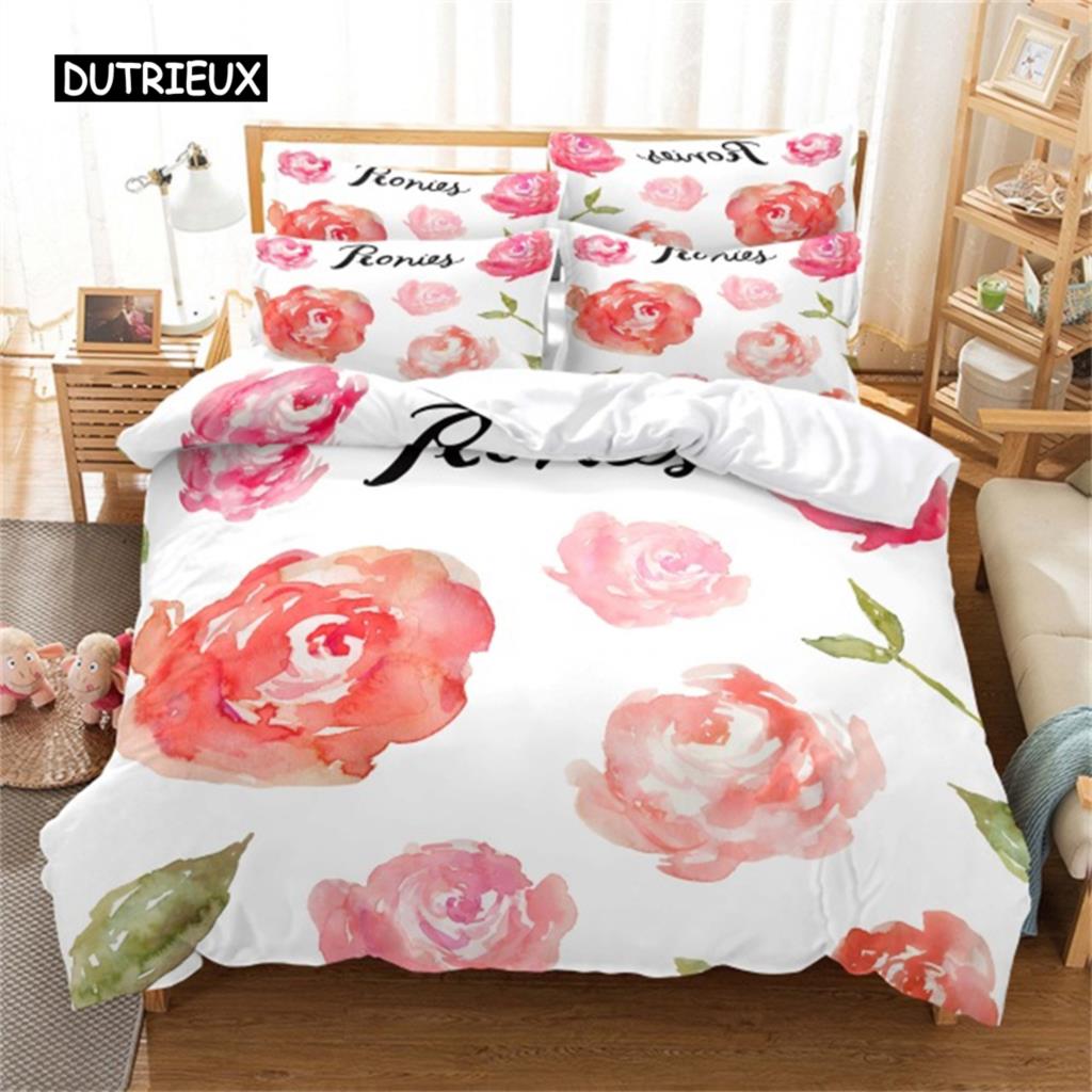 Roses Flower Valentine's Day Wedding Bedding Set Luxurious Rose Petal Heart Love Duvet Cover Pillowcase 2/3 Pcs for Room Decor