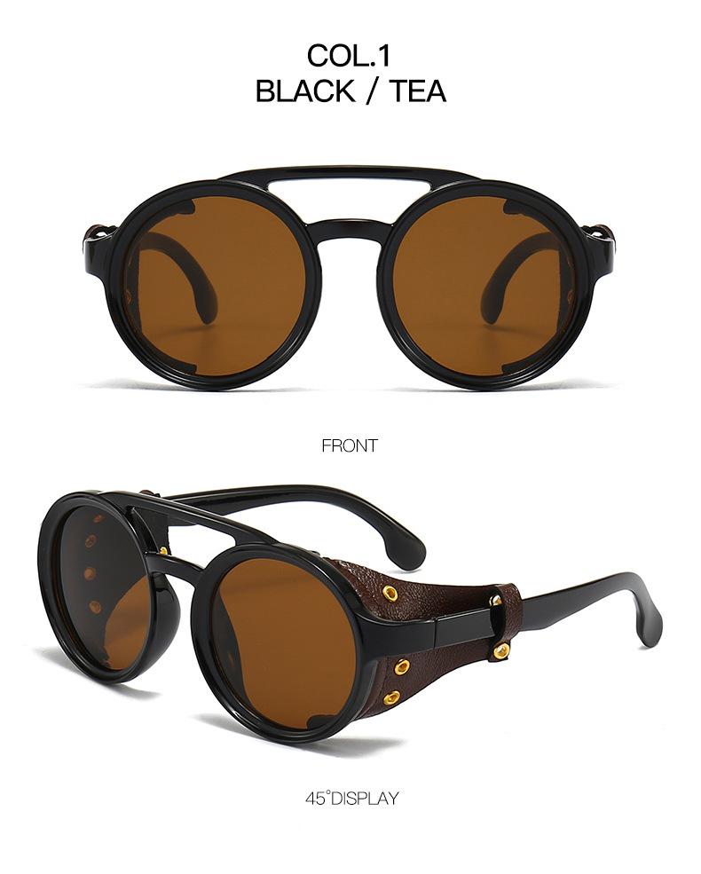 Retro Steampunk Sunglasses for Men Women Leather Round Vintage Goggles Anti Wind UV400 Outdoor Sports Sun Glasses