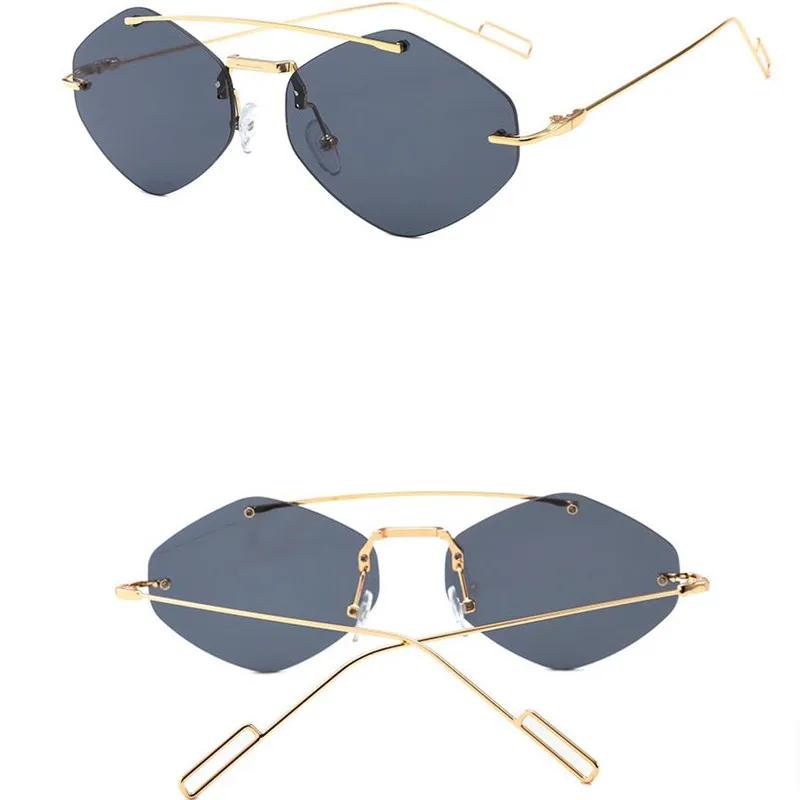 Trend Women Rimless Sunglasses Unisex Classic Metal Sun Glasses Ladies Travel Beach Uv400 Protection Lens Polygonal Glasses