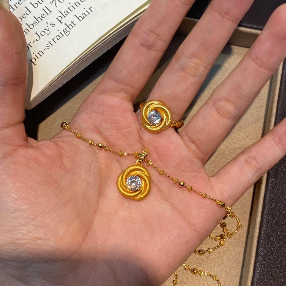 French Romantic Eternal Love Mobius Rose Pendant Necklace Gold Plated Diamond Ring Women Jewelry Set