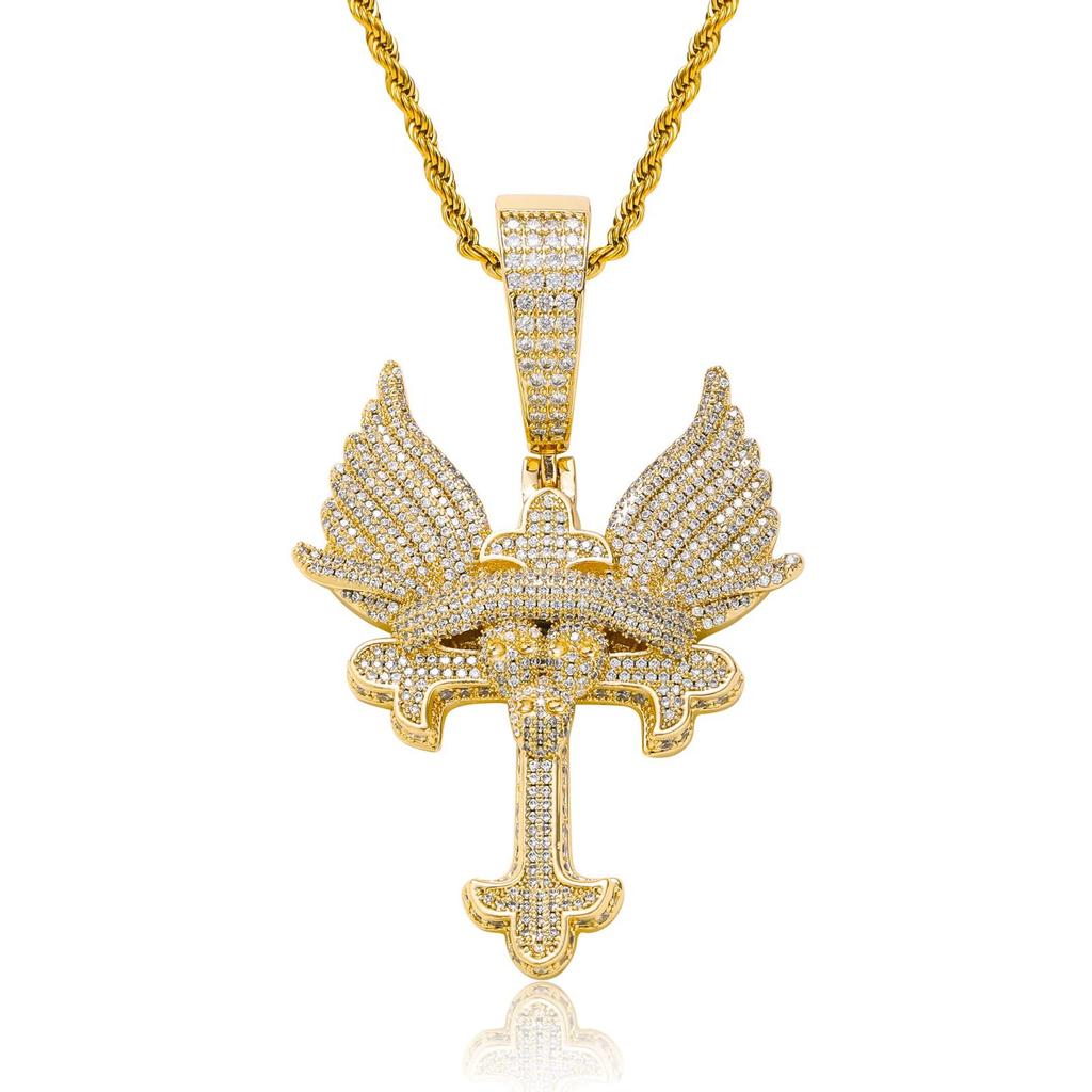 Sparkling Iced Out CZ Wing Pendant Bling Chain Necklace Men Hip Hop Solid Retro Design Luxury Statement Fashion Jewelry