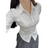 Women's Slim-Fit Waist-Cinching Academic Style White Shirt - Long/Short Sleeves, Ideal for Autumn/Winter