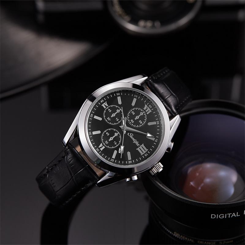 Fashionable personalized trendy circular dial with calendar night light waterproof men's quartz watch business leather strap