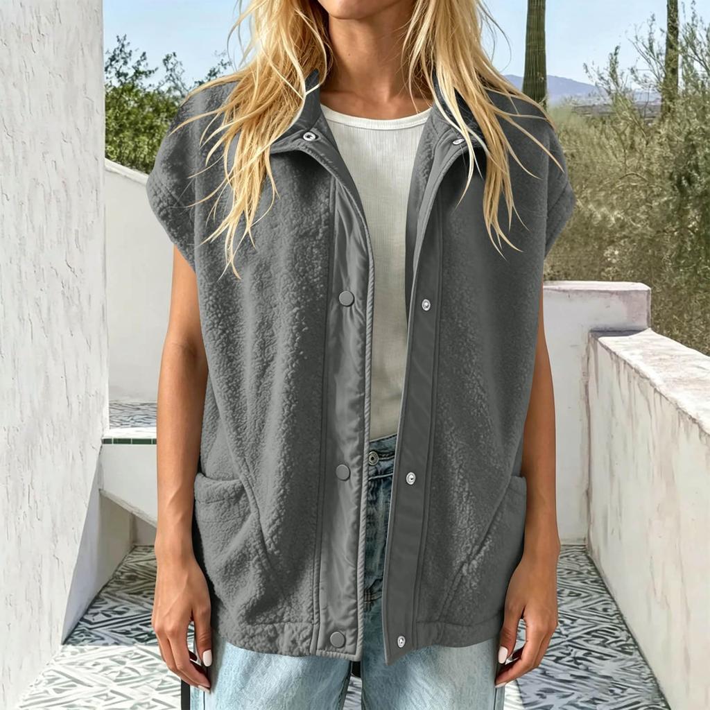 Women's Casual Sleeve Button-Up Loose Fit Jacket with Pockets for Everyday Wear