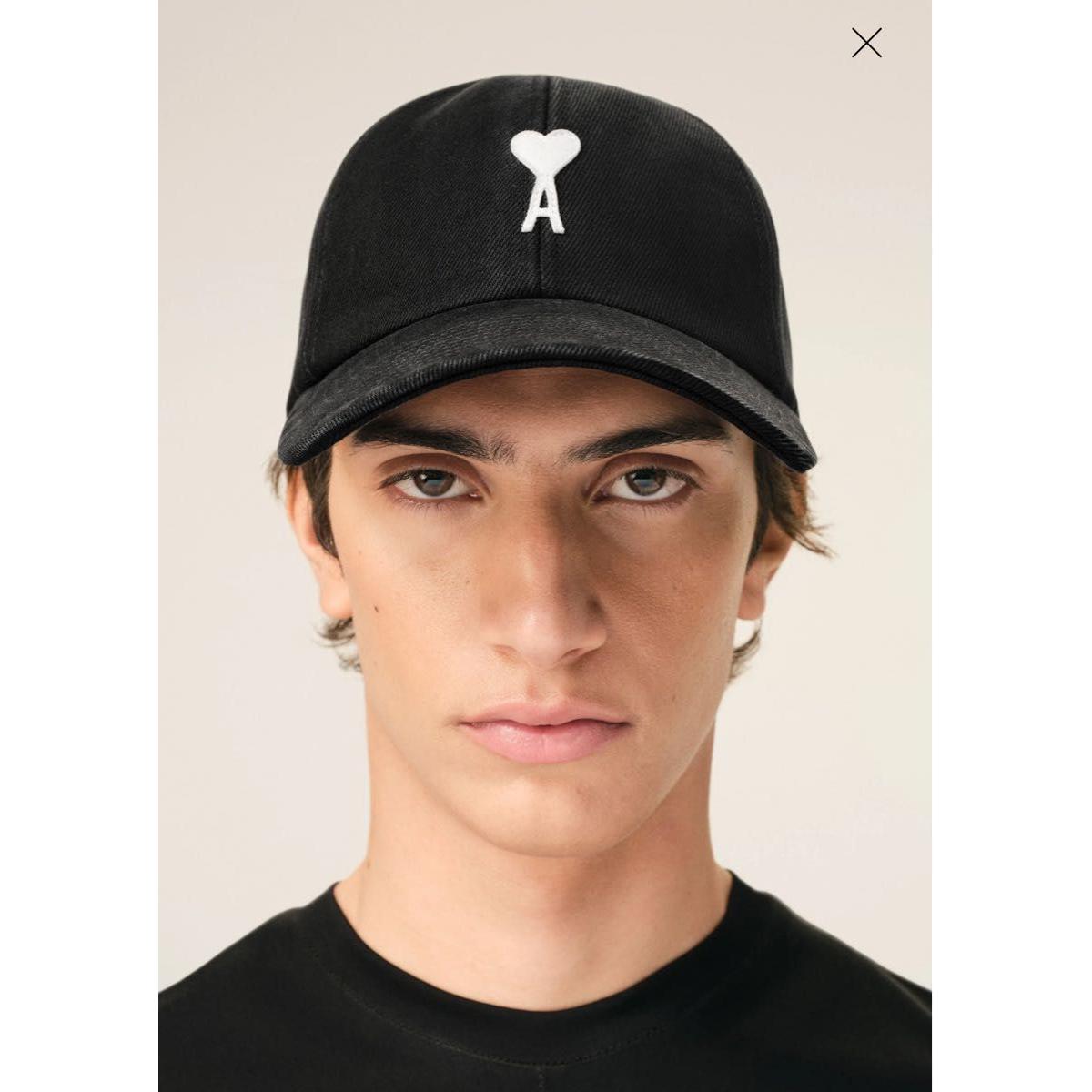 Used Black Cotton AMI DE COEUR Felt Patch Cap Cotton Ami De Coeur Cap