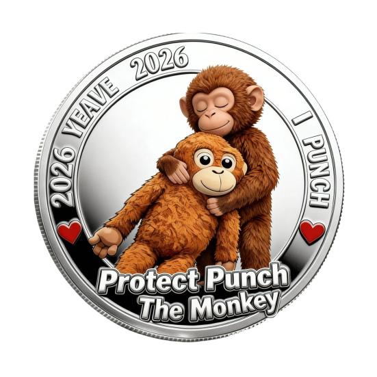 Cute Baby Monkey Challenge Coin Metal Monkey Holding Plush Toy Pocket Token 3D