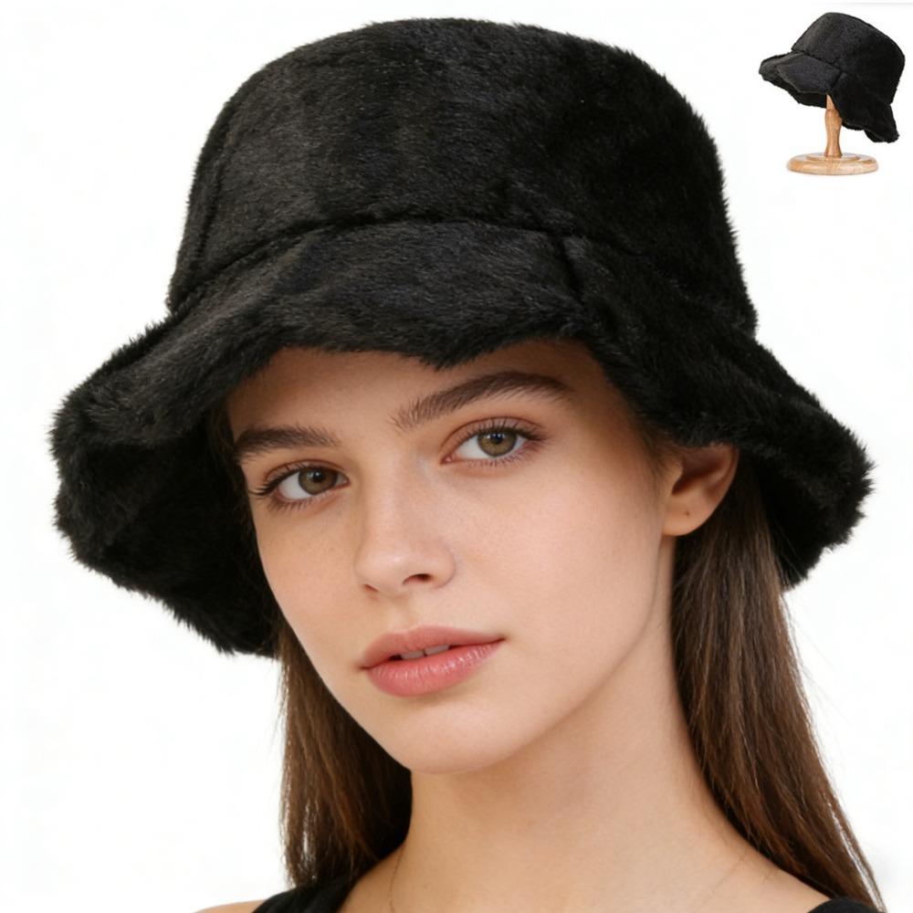 Plush Fisherman Cap Thick Warm Plush Bucket Hat Fashionable Fluffy Winter Cap Outdoor Activities