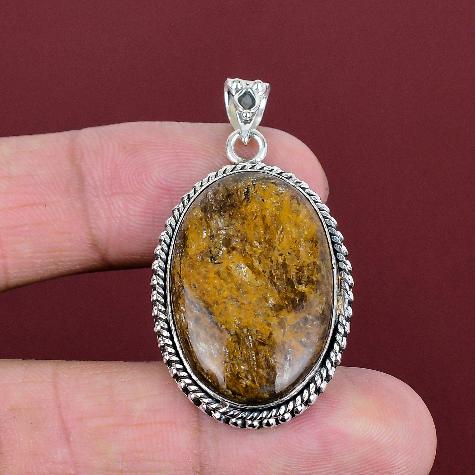 Bronzite pendant gemstone pendant antique jewelry 925 sterling silver pendant bronzite handmade jewelry healing stone pendant gifts for wife