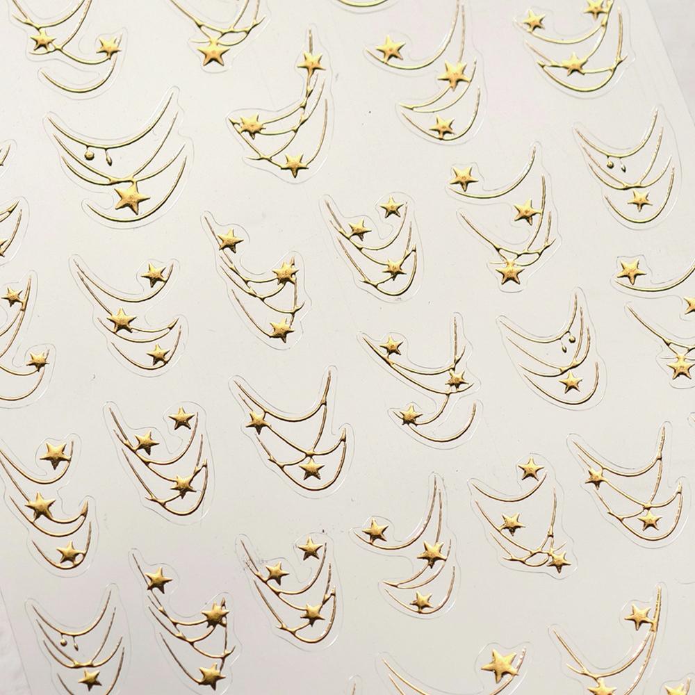 5D Exquisite Galaxy Tassel Nail Art Sticker Silver Meteor Star Chain Embossed Self-Adhesive Manicure Nail Decals for Women
