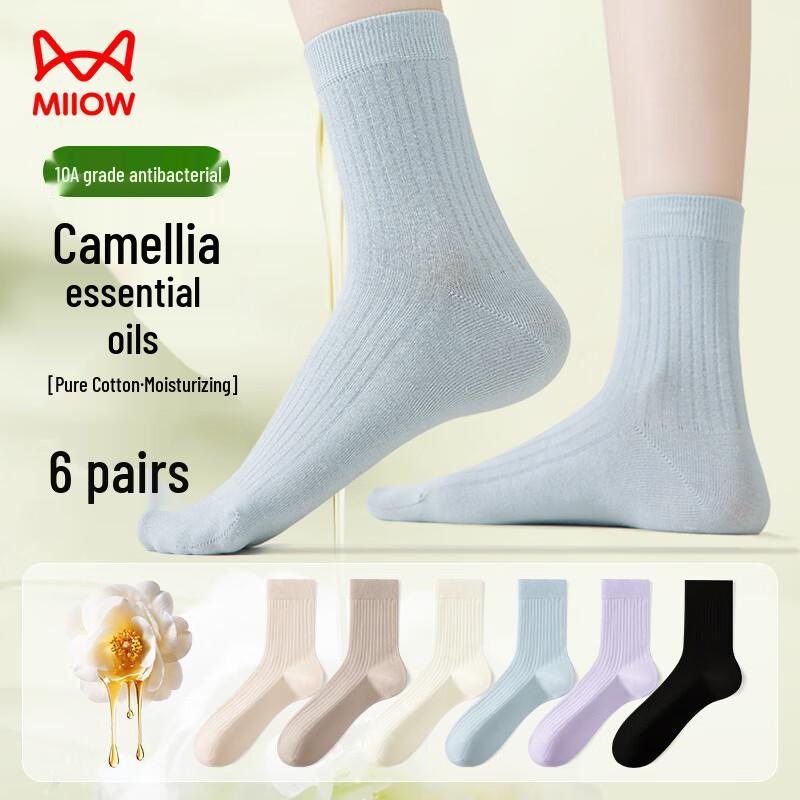 Miiow 6 Pairs Women s Camellia Scented Mid-Calf Cotton Socks M