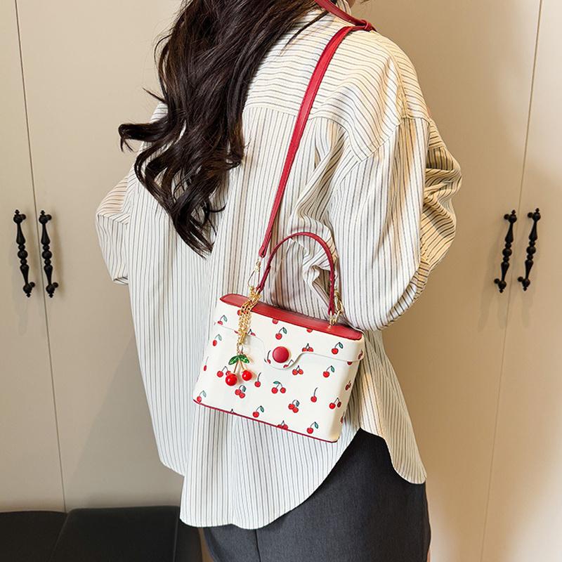 Summer New Square Crossbody Bag for Women Cute Cherry Buckle Handbags Versatile Commute Single Shoulder Bags CLE