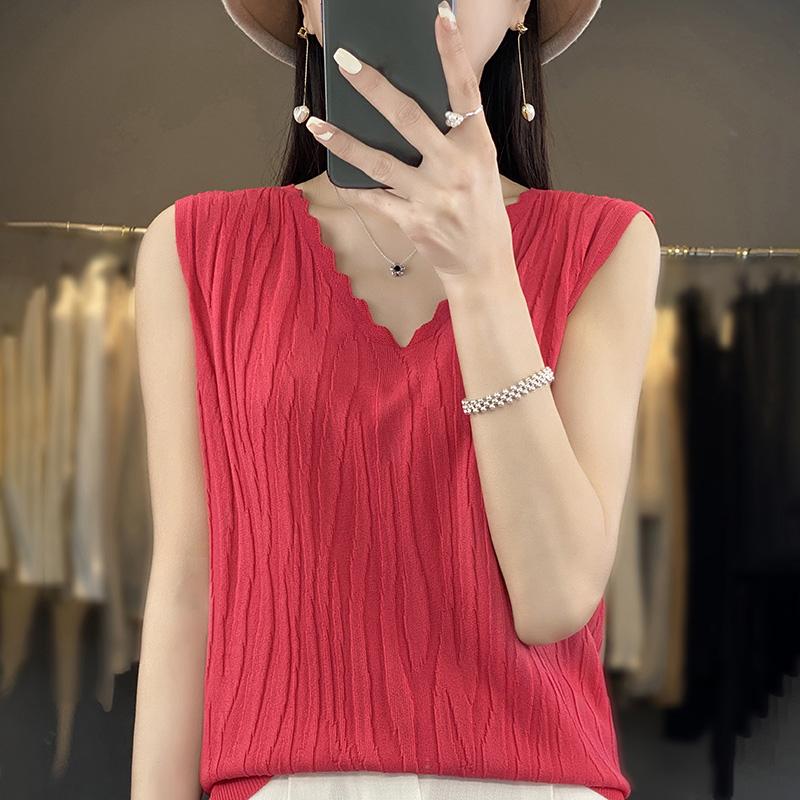 Women Tank Sleeveless MODERN NEW SAGA Summer T-shirt Knit Top Basic Vest Female V-neck