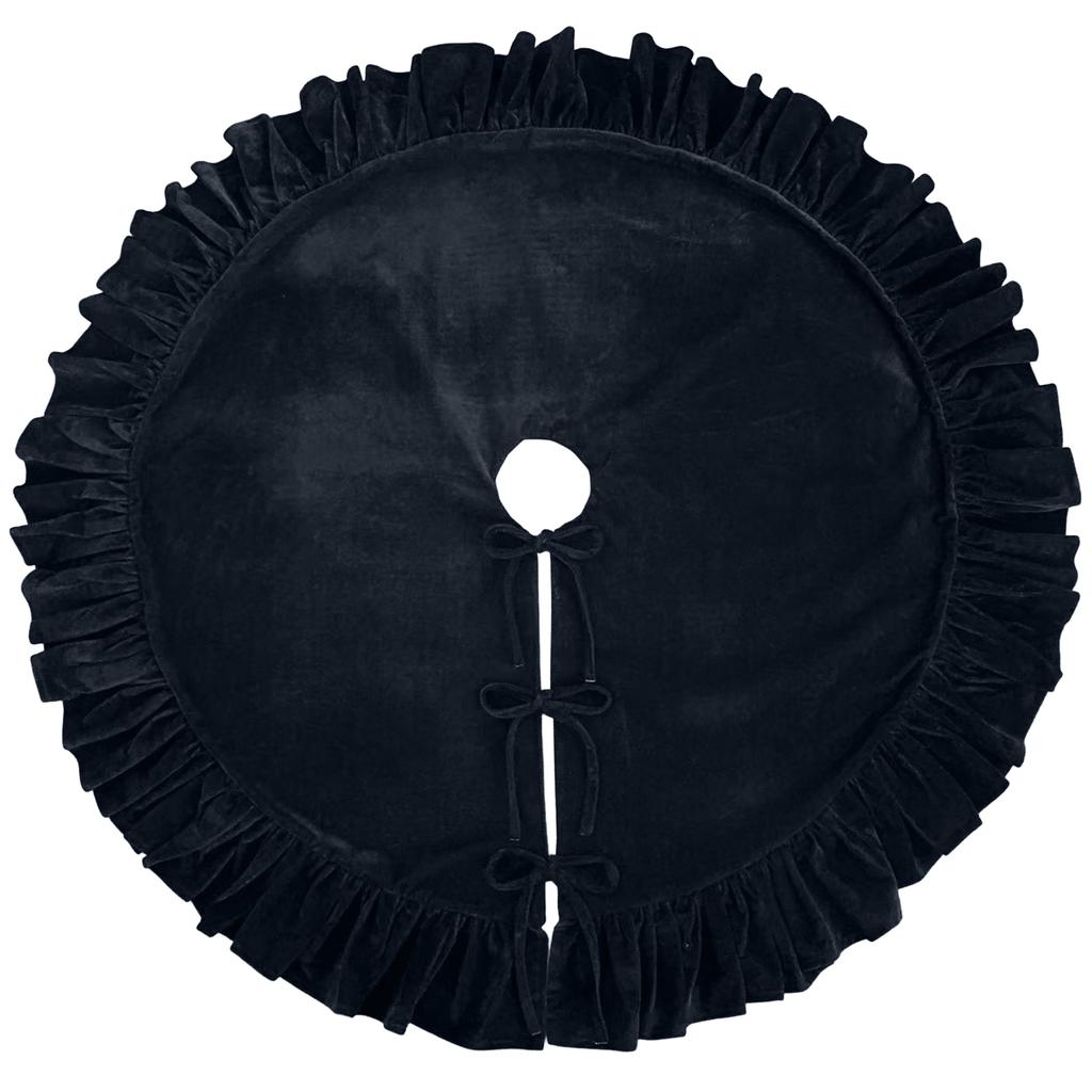 Velvet Christmas Tree Skirt with and Lace Trim for Holiday Home Decor, 122