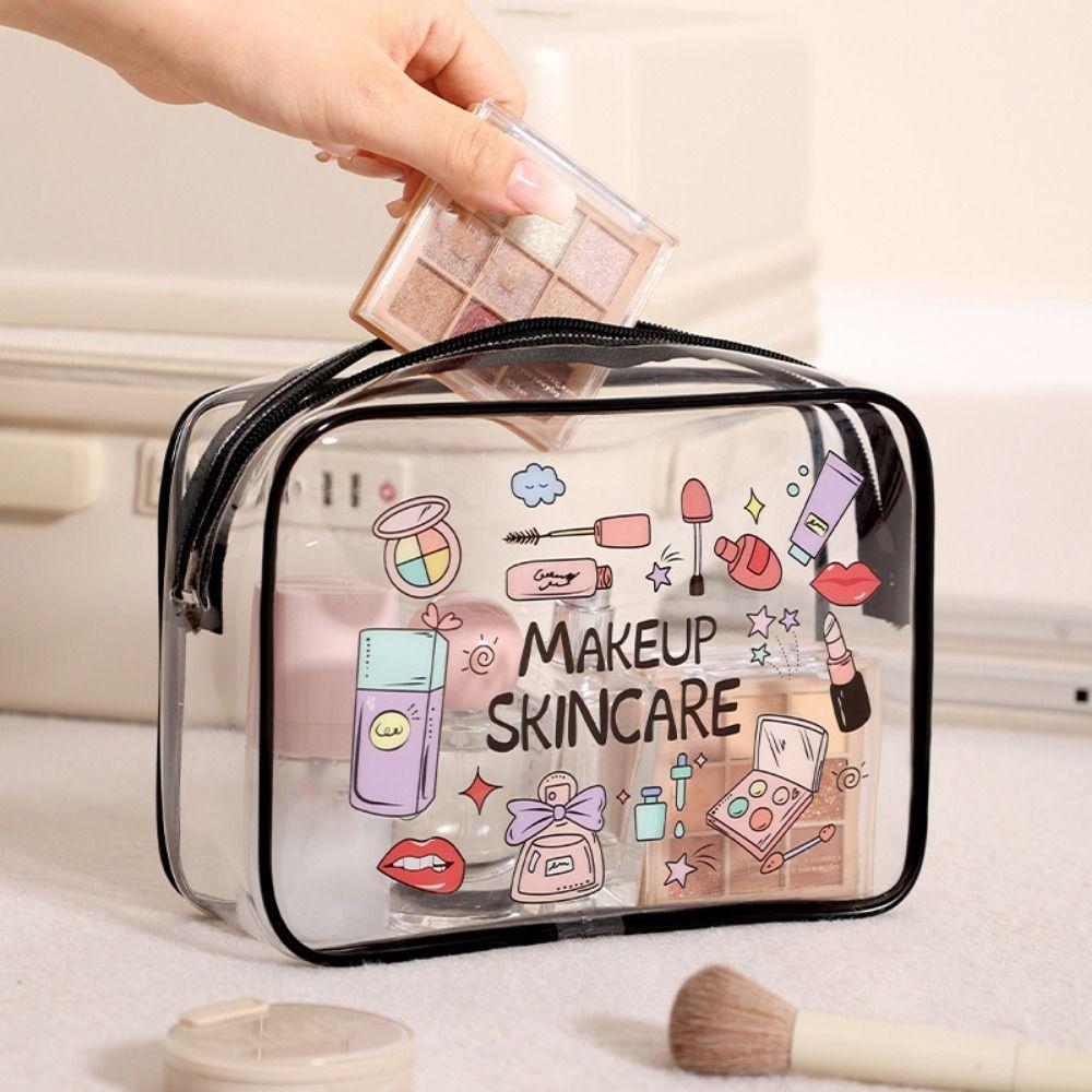 Convenient Transparent Makeup Bag Cartoon Pattern Multi-functional Drastring Storage Bag Large Capacity Cosmetics Bag Unisex