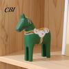 Ethnic Pattern Wooden Horse Hand Painted Dala Trojan Figurine, Solid Wood Traditional Swedish Decor Statue, Rustic Decorative Tabletop Ornament
