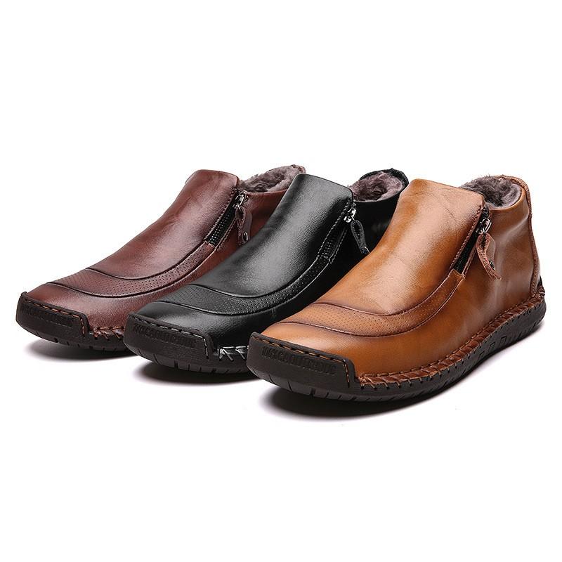 Mens Casual Leather High-Top Loafers With Soft Rubber Sole Slip-On Comfort Shoes Daily Wear