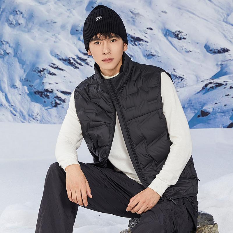 Large Size Down Vest Women's High-end White Duck Down Vest Men's Warm Couple Vest Stand Collar Autumn and Winter Class Uniform Print