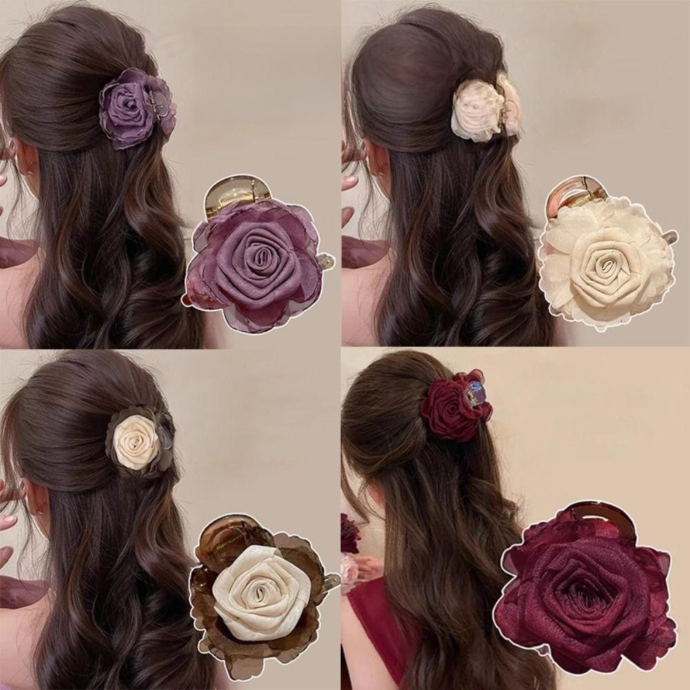 Rose Flower Hair Clip Mesh Floral Hairpin Sweet Hair Claw  Hair Accessories