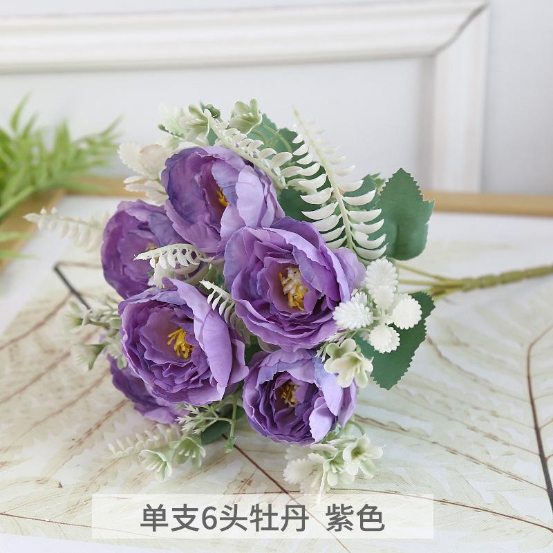 

30Cm 6 Big Heads Peony Rose Pink Artificial Flowers Silk Fake Flower Flores For Diy Home Garden Bride Wedding Home Decoration (As shown-19585)-