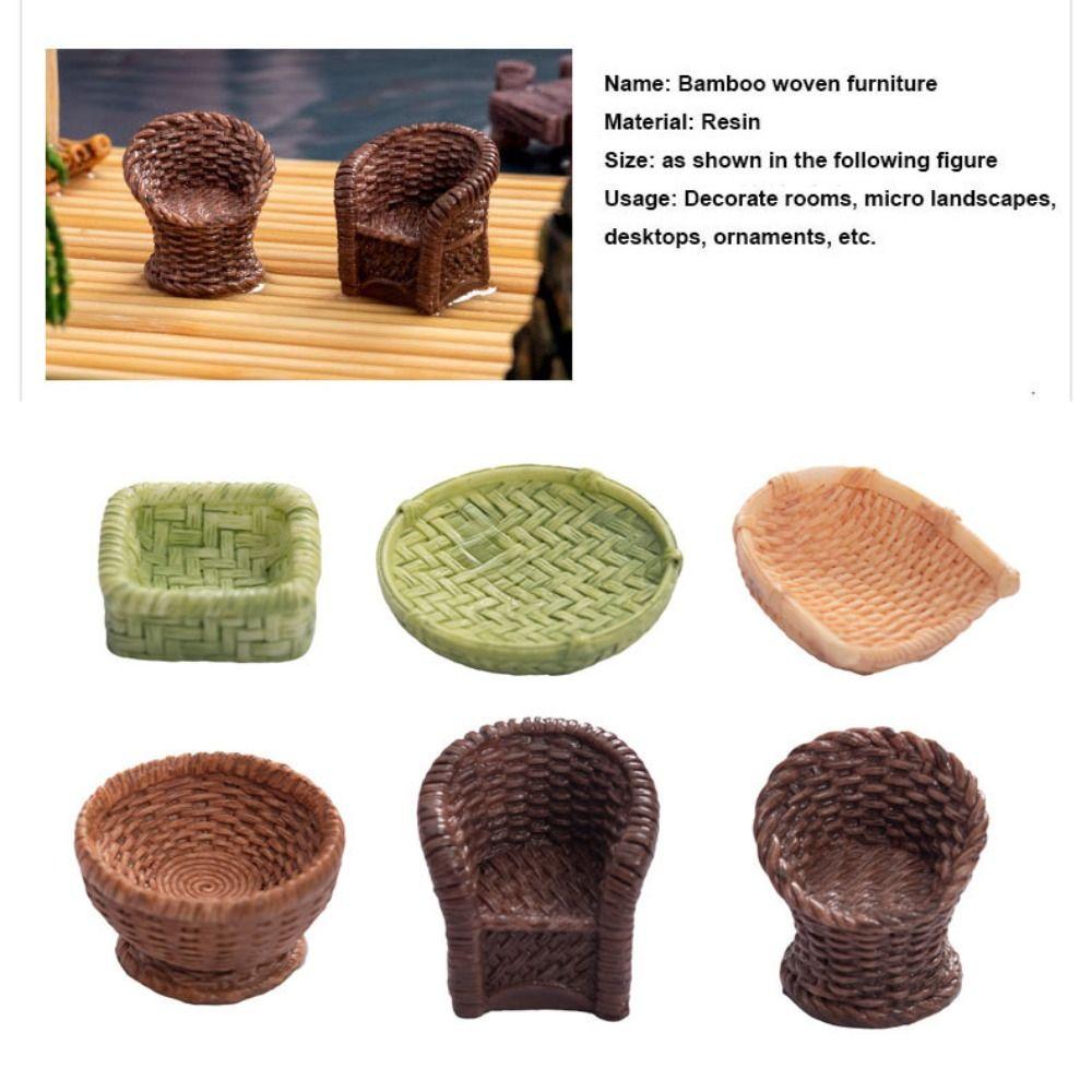 2pcs 2-4cm Bamboo Basket Chair Dustpan Dollhouse Simulation Decoration  Dolls House Accessories