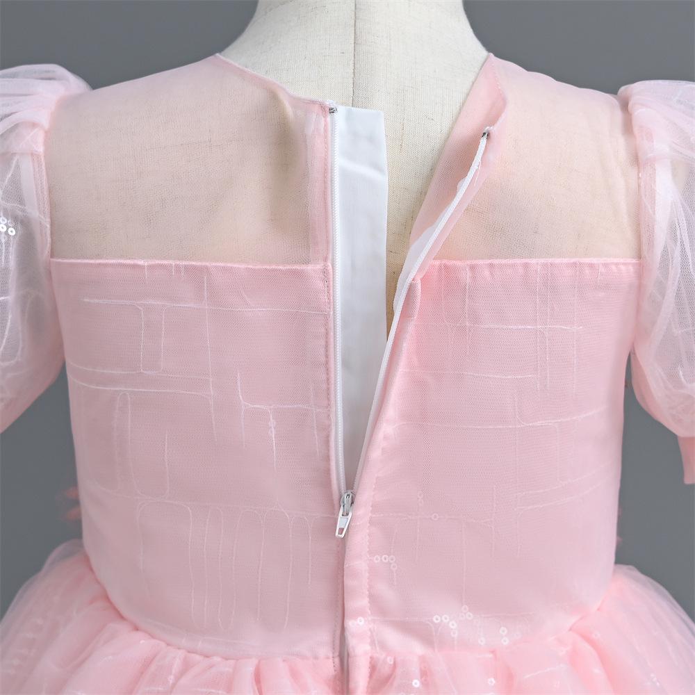 New Summer Girls' Sequin Mesh Princess Piano Performance Dress - Long Evening Gown