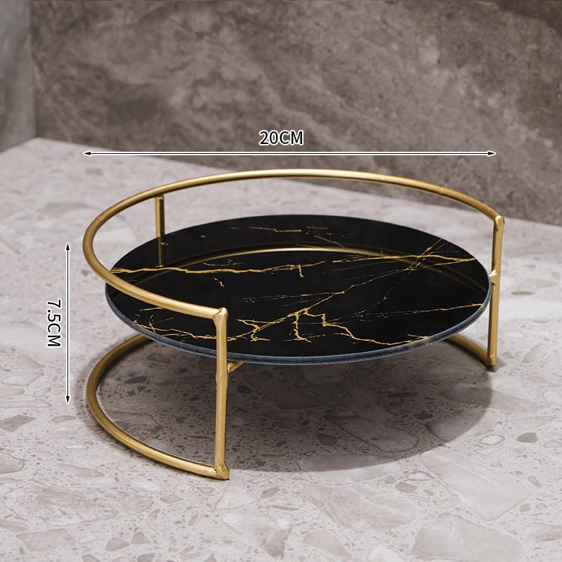 Gilding Marble Texture Storage Tray Round Glass Serving Trays Dresser Table Skincare Cosmetic Containers Jewelry Organizer Shelf