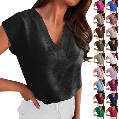 Women's Fashion Solid Color V-Neck Casual T-Shirt Pullover Sleeveless Shirt Top