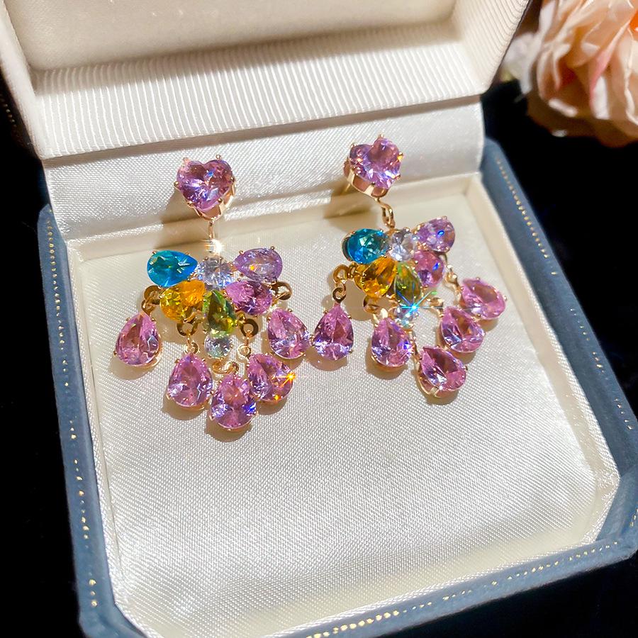 Silver Needle Pink Butterfly Zircon Cutout Stud Earrings - High-End Luxury Fashion Jewelry