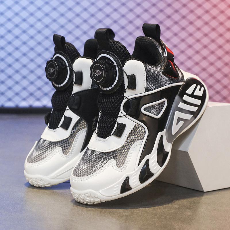 Boys' Shoes 2025 Spring New Breathable Single Net Children's Basketball Shoes Medium and Older Children's Shock-absorbing and Wear-resistant Sports S
