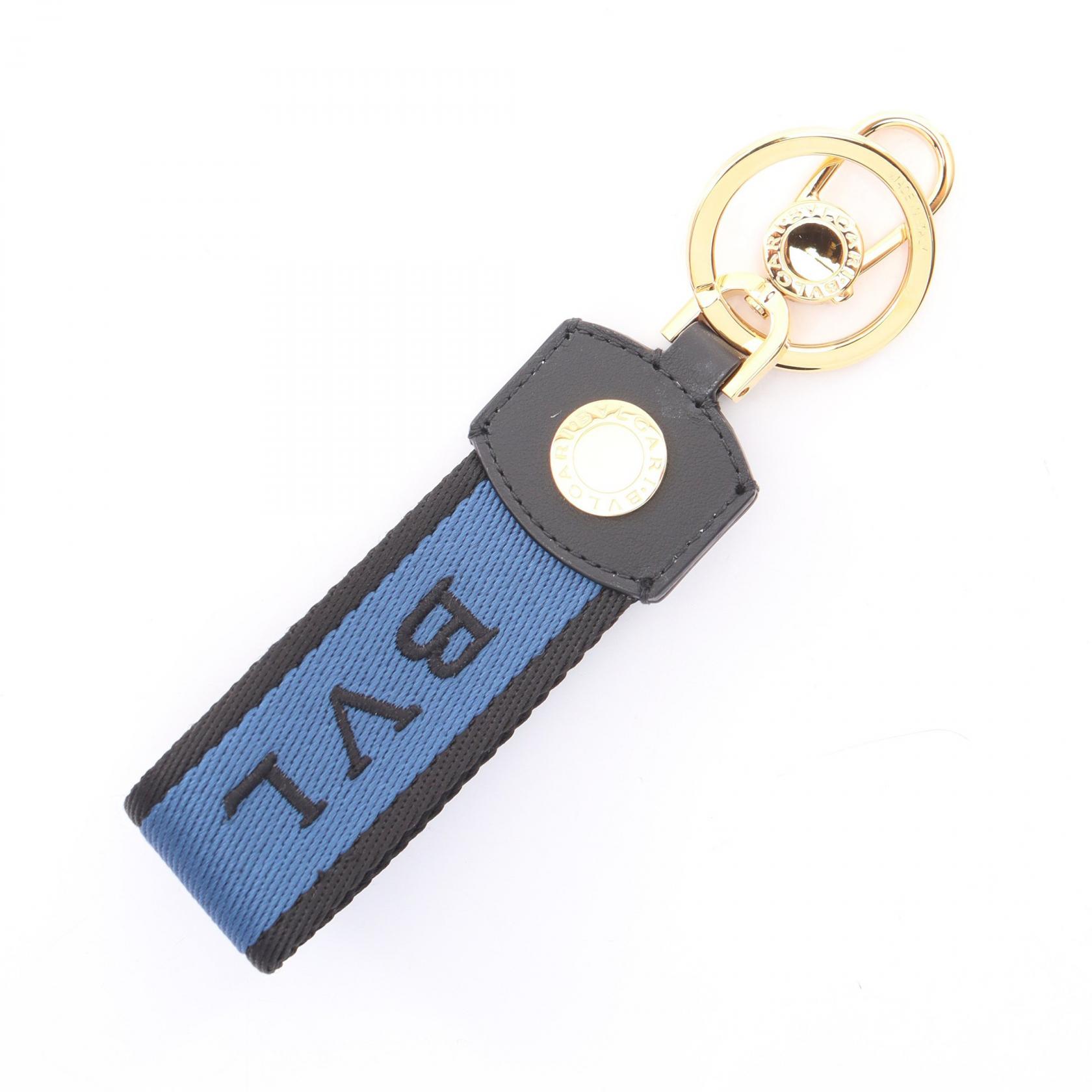 Used BVLGARI bulgari bulgari key ring key ring leather Fabric Blue Black Used unisex