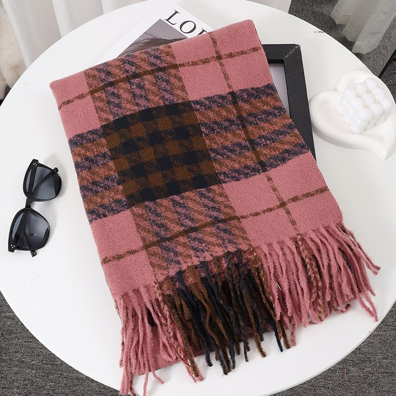 Women's Faux Cashmere Plaid Scarf - Korean Style, Thick & Warm Autumn/Winter Shawl