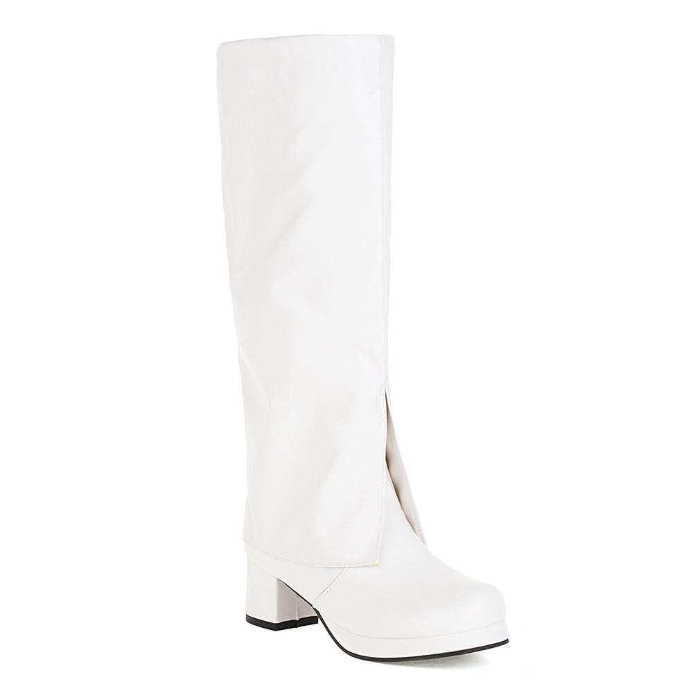 

Square Toe Mid-Heel Turned-Over Edge Catwalk Fashion Boots Comfortable Artificial Leather Autumn Fashion Women Mid-Calf Boots 34 білий