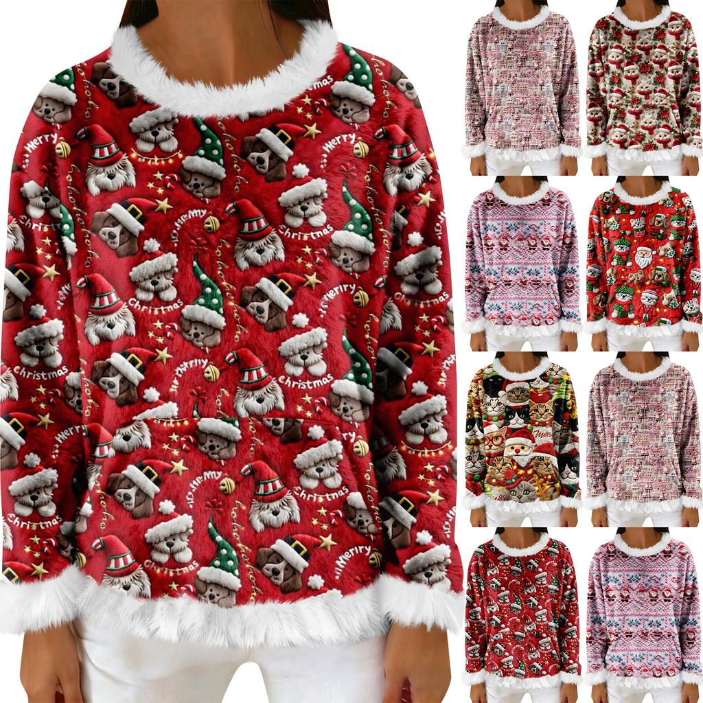 Women's Casual Fleece Sweatshirt  Long-Sleeve Round  Neck Casual Comfortable Loose-Fit Lightweight Women's Flannel Sweatshirt