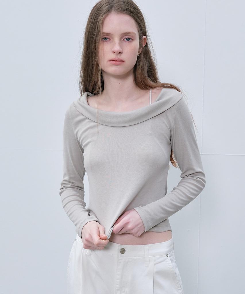 Peulibeo07 Drape Neck T-Shirt [Frsp06Lt03]_Light Gray